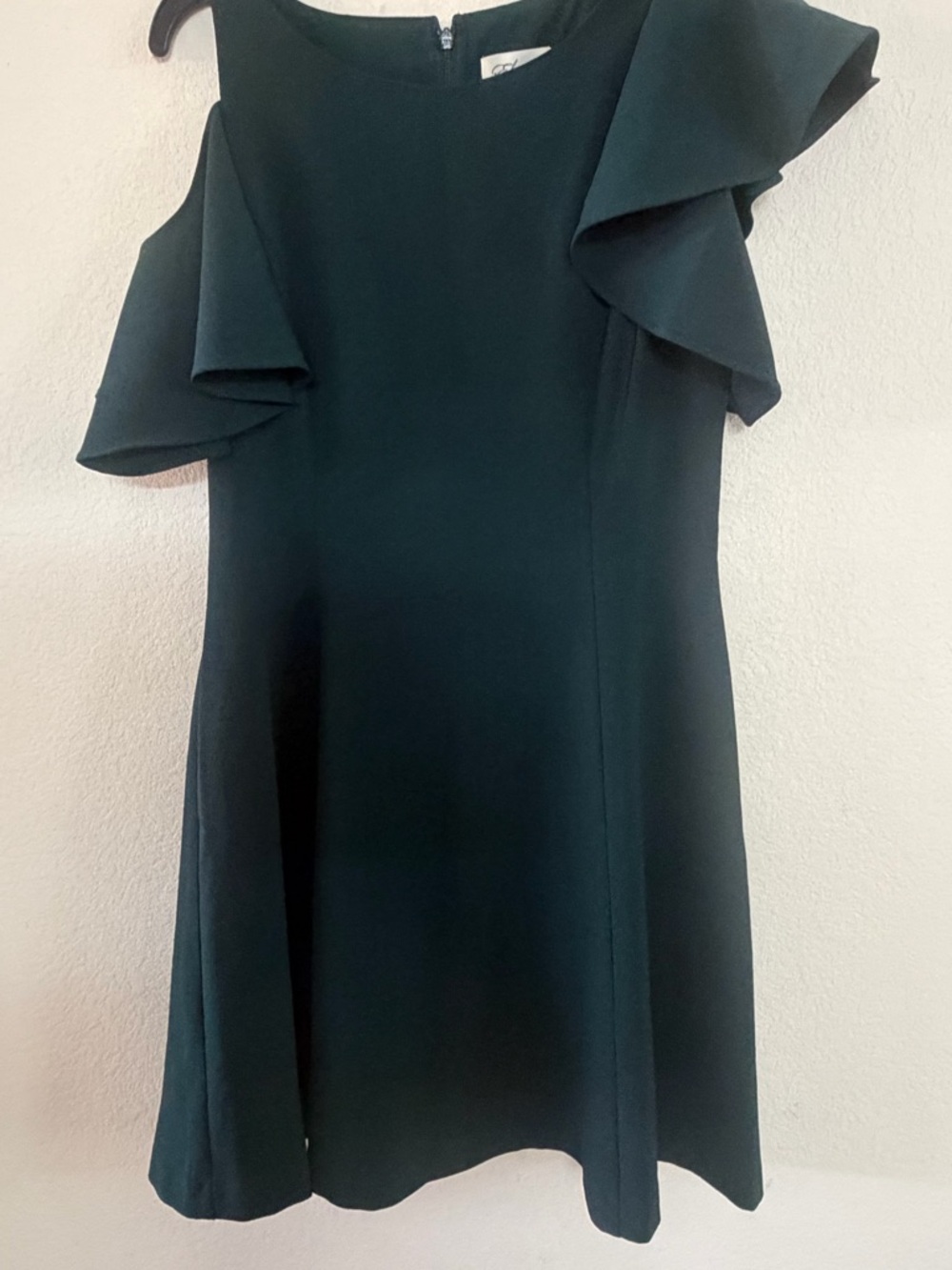 Eliza J Emerald Ruffle-Shoulder Mini Dress
